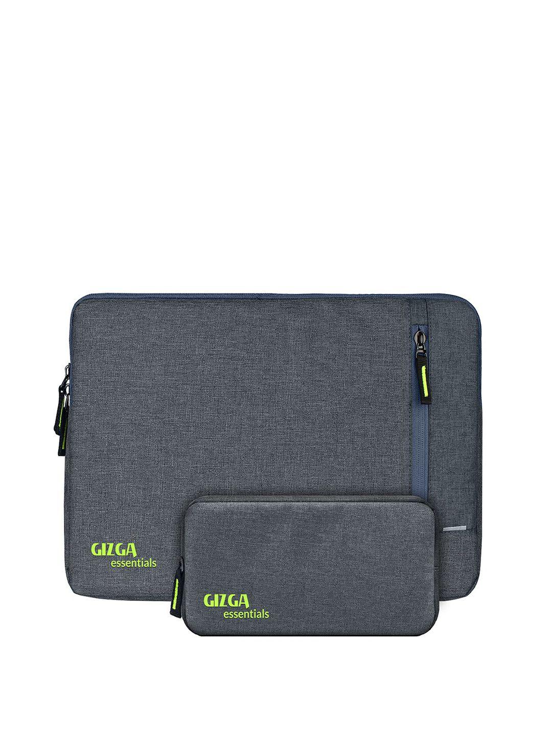 gizga essentials unisex grey textured 15.6 inch laptop sleeve with pouch