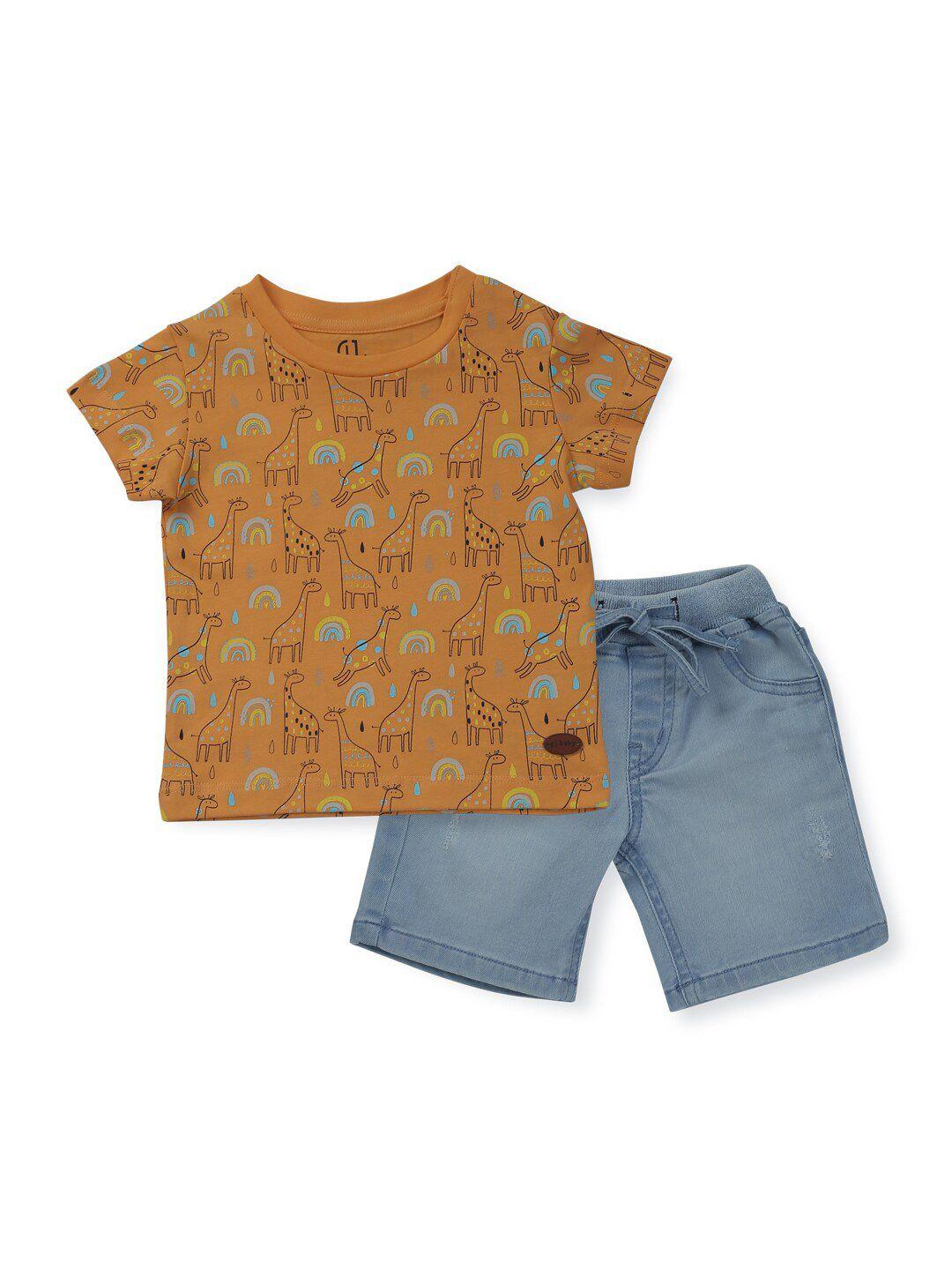 gj baby boys graphic printed pure cotton t-shirt with shorts