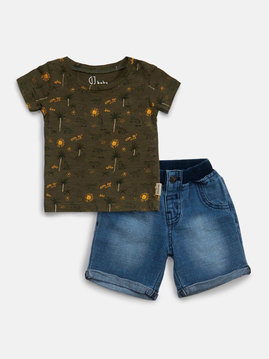 gj baby infants boys printed cotton t-shirt with shorts set