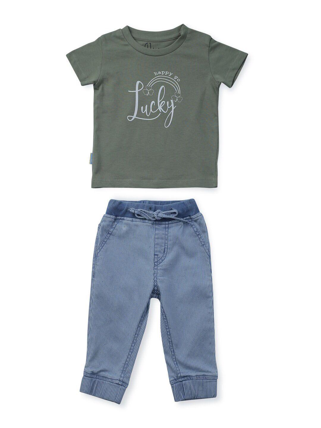 gj baby infants boys printed pure cotton t-shirt with joggers set