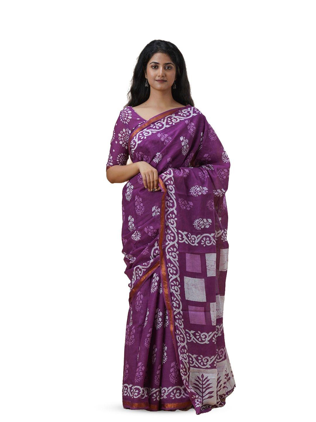 gk fashion ethnic motifs zari pure cotton block printed saree