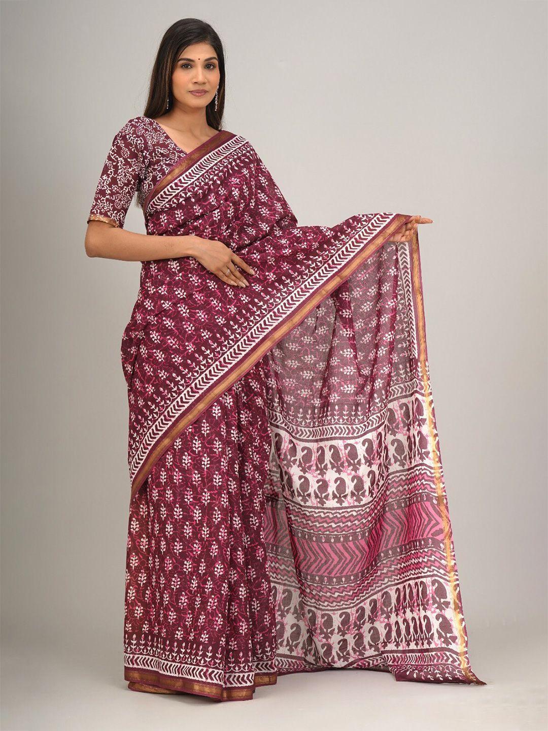gk fashion ethnic zari pure cotton block print saree