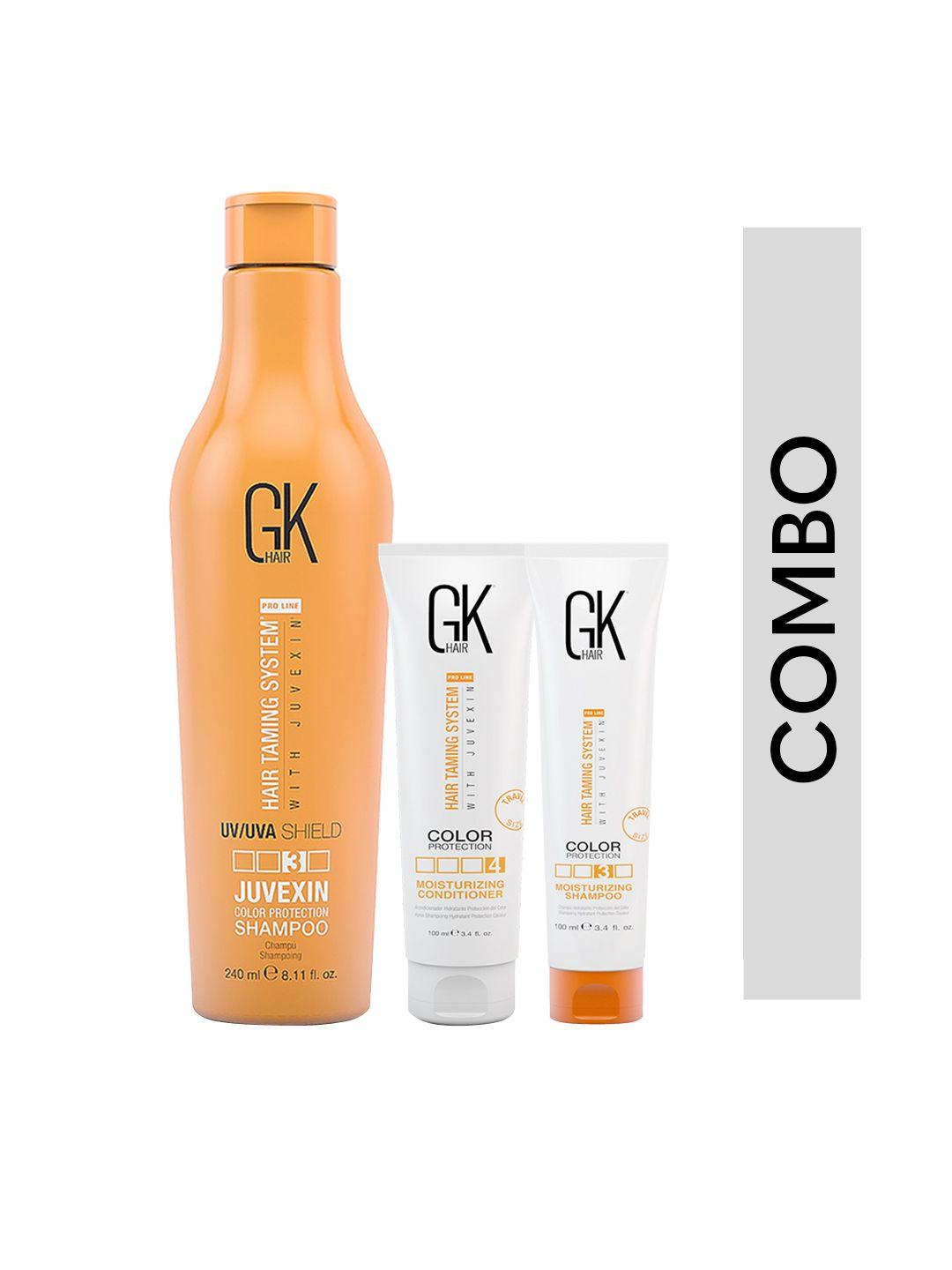 gk hair set of moisturizing shampoo & conditioner 100ml each + color shield shampoo 240ml