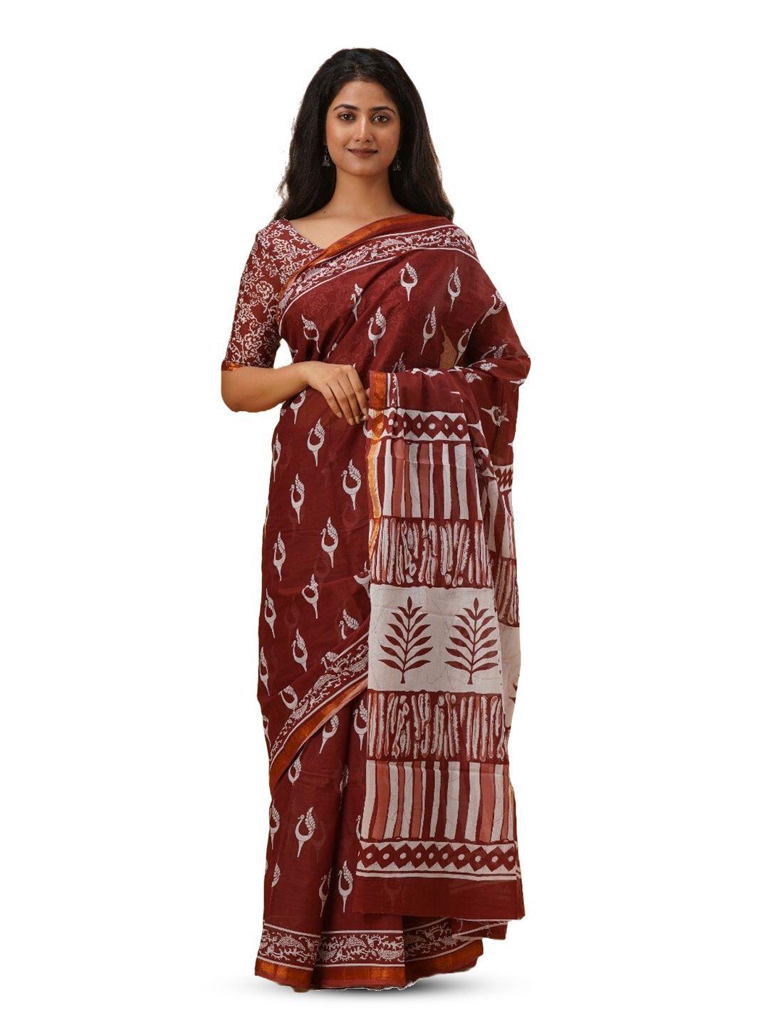 gk fashion ethnic motifs zari pure cotton block print saree