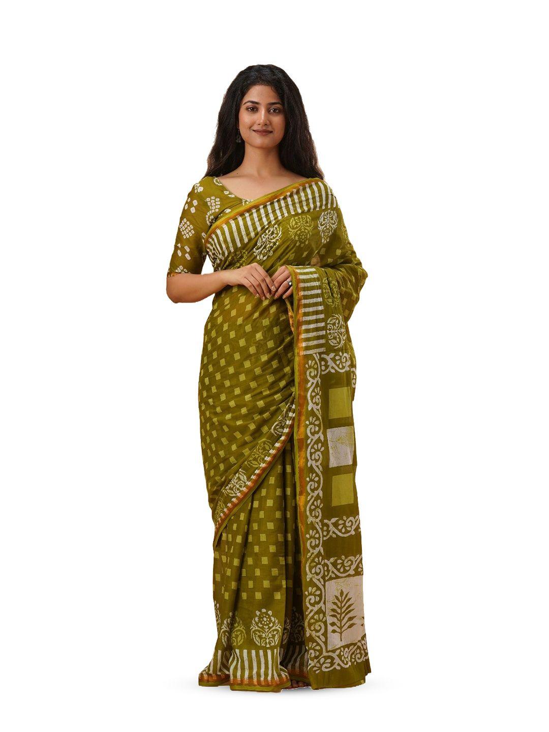 gk fashion ethnic motifs zari pure cotton block printed saree