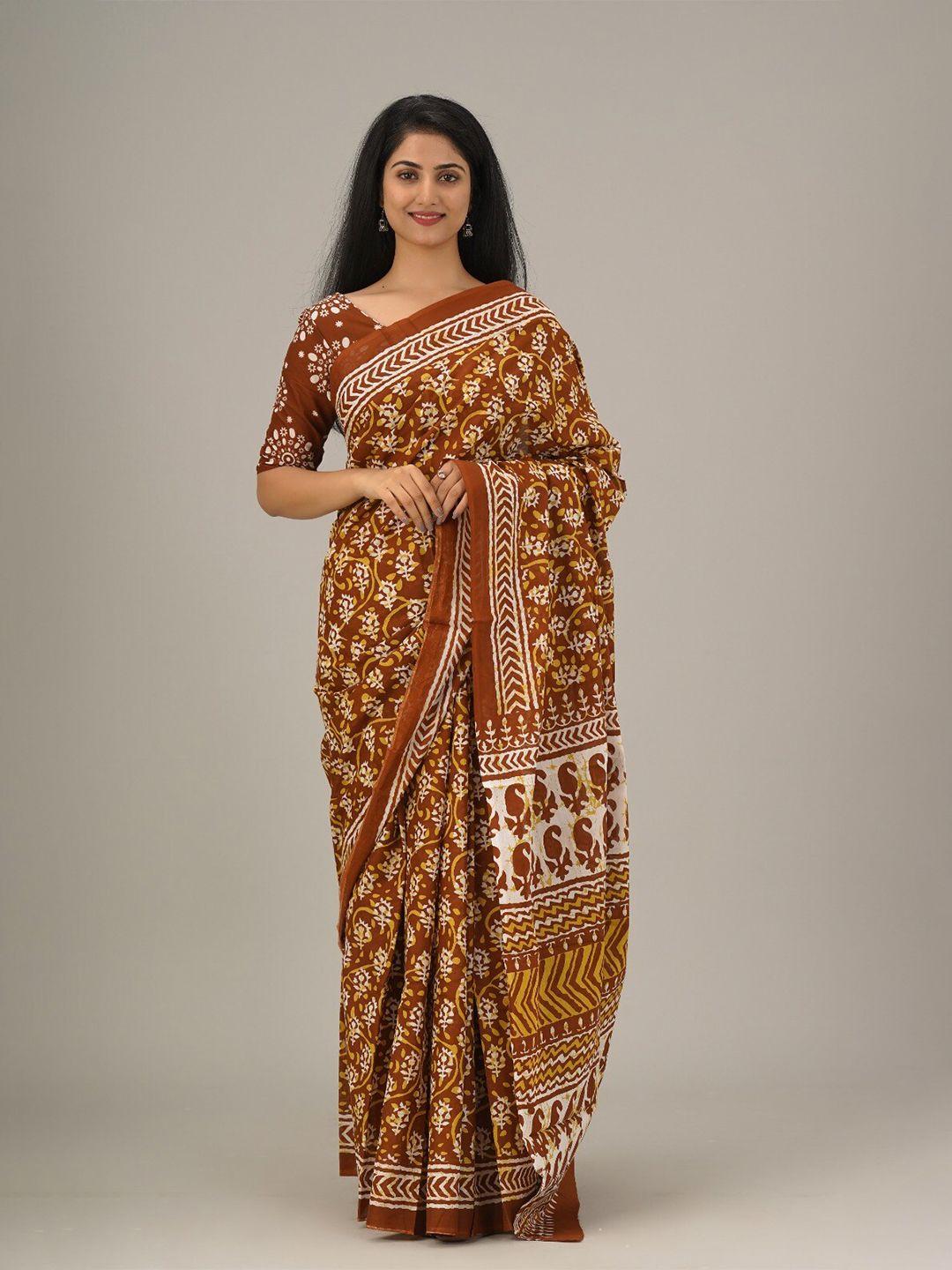 gk fashion floral pure cotton block printed saree