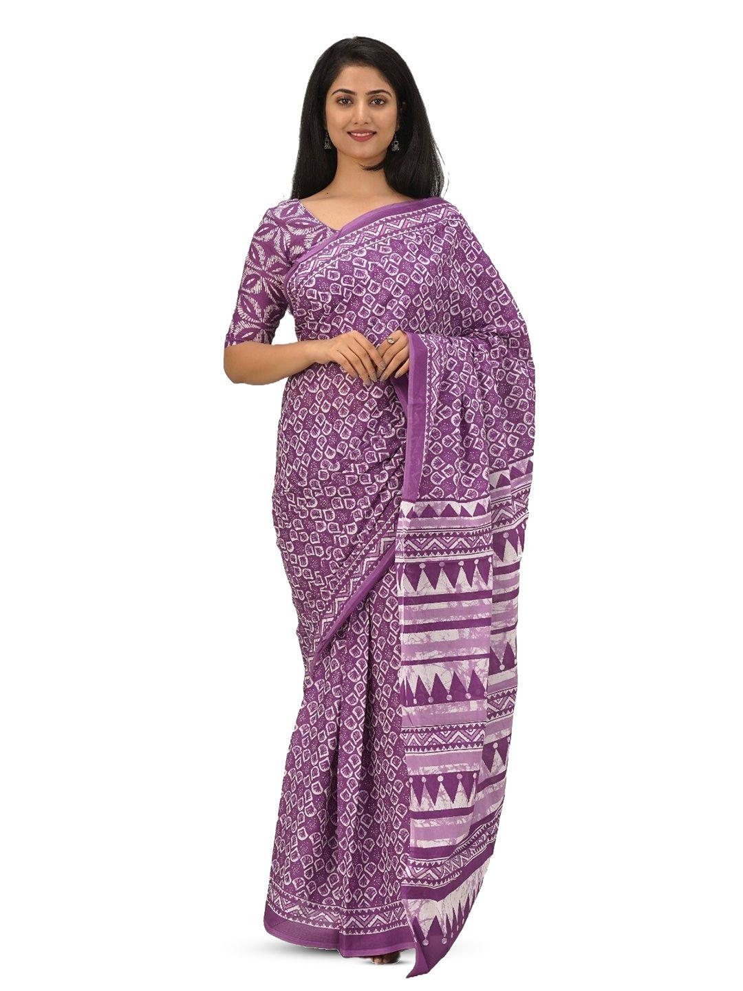 gk fashion floral pure cotton block printed saree