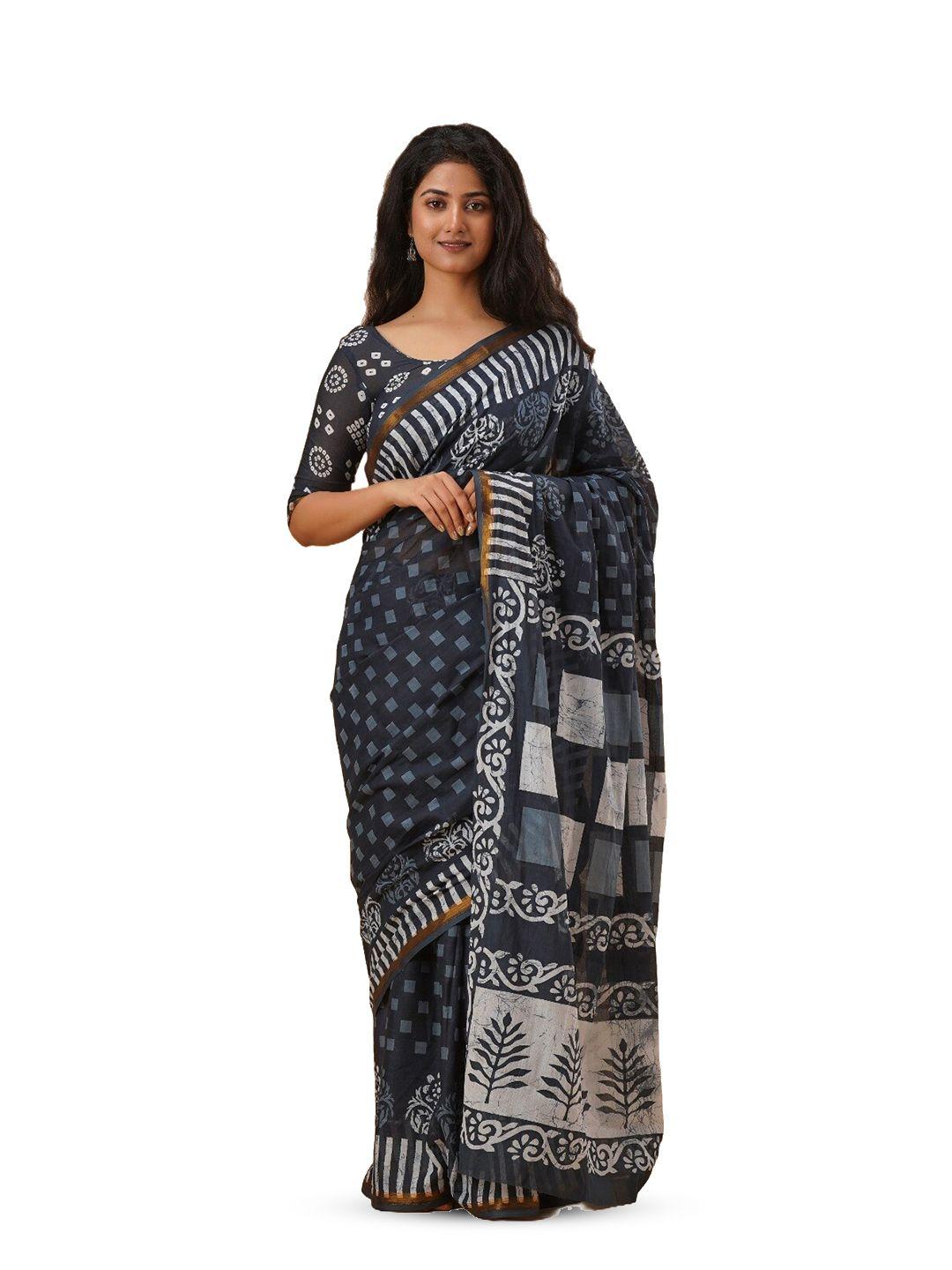 gk fashion zari pure cotton block printed saree