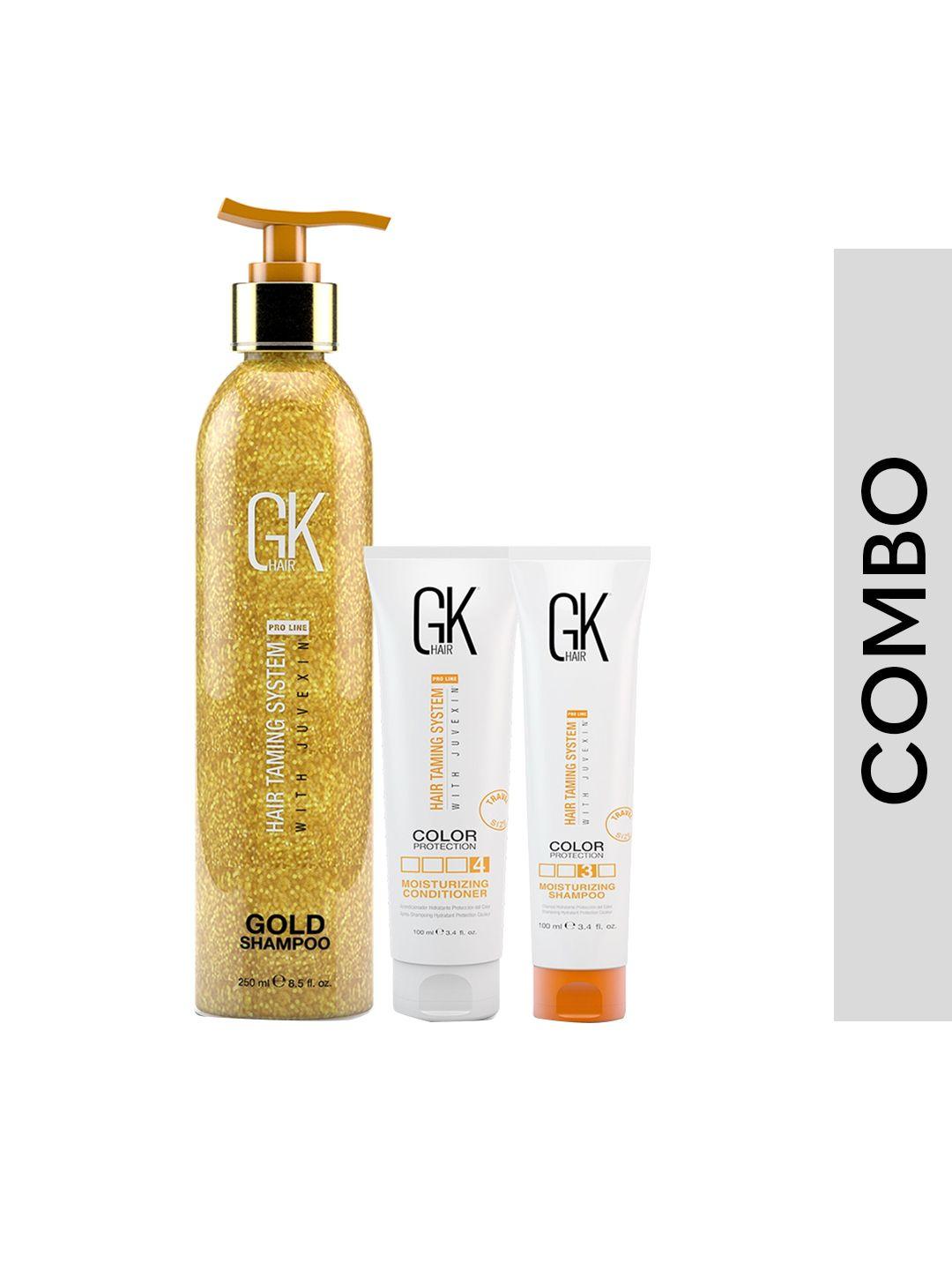 gk hair pro-line set of 3 moisturizing shampoo & conditioner-gold shampoo