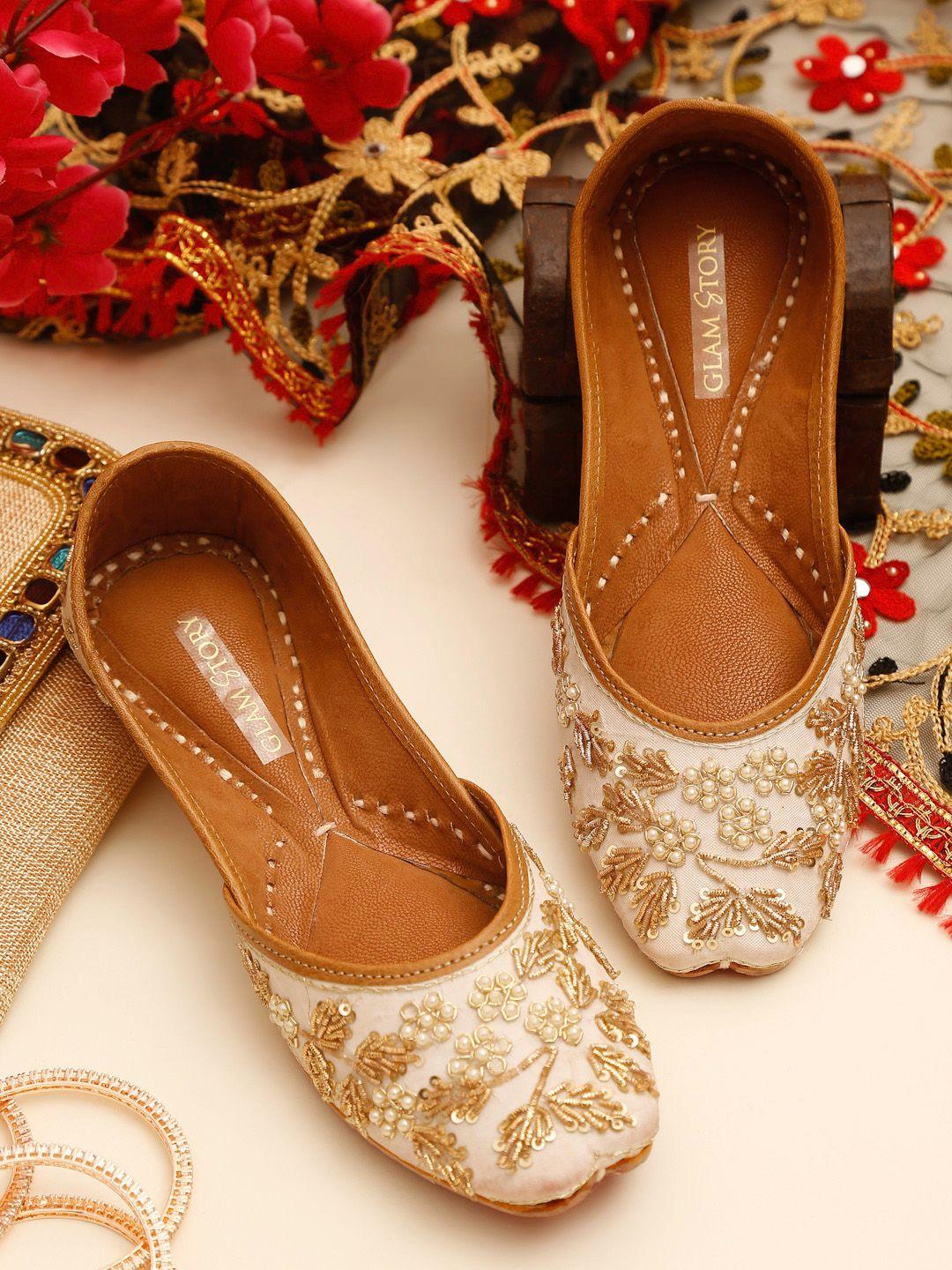 glam story women white printed leather party flats