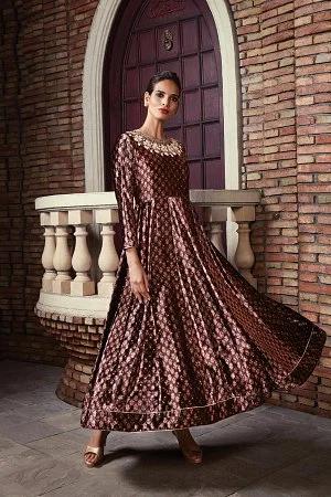 glam brown embroidered dress