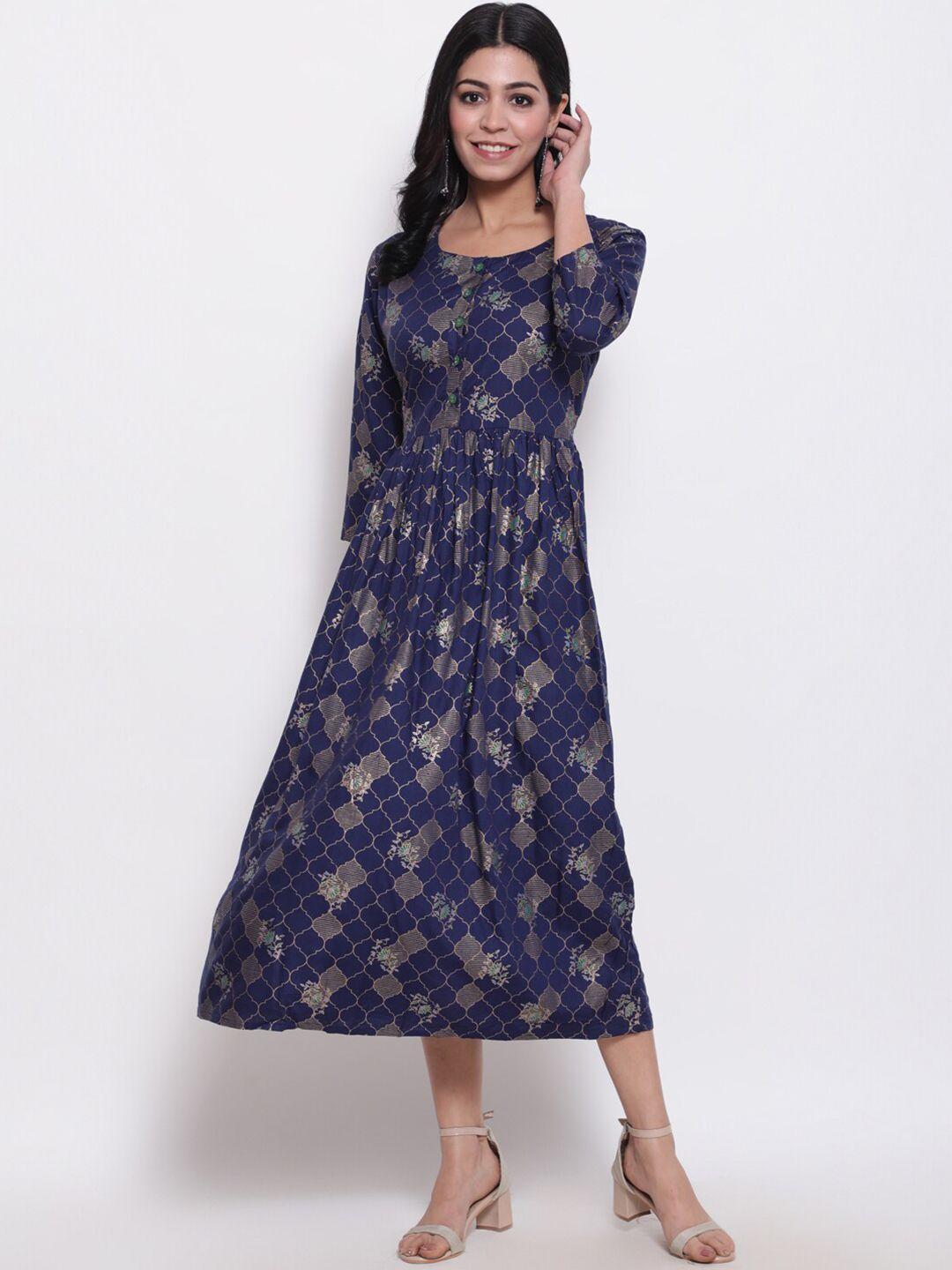 glam roots blue floral ethnic midi dress