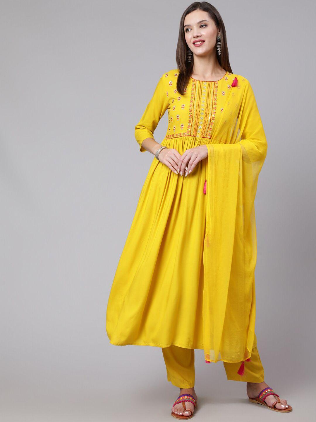 glam roots ethnic motifs embroidered empire sequinned kurta with trousers & with dupatta