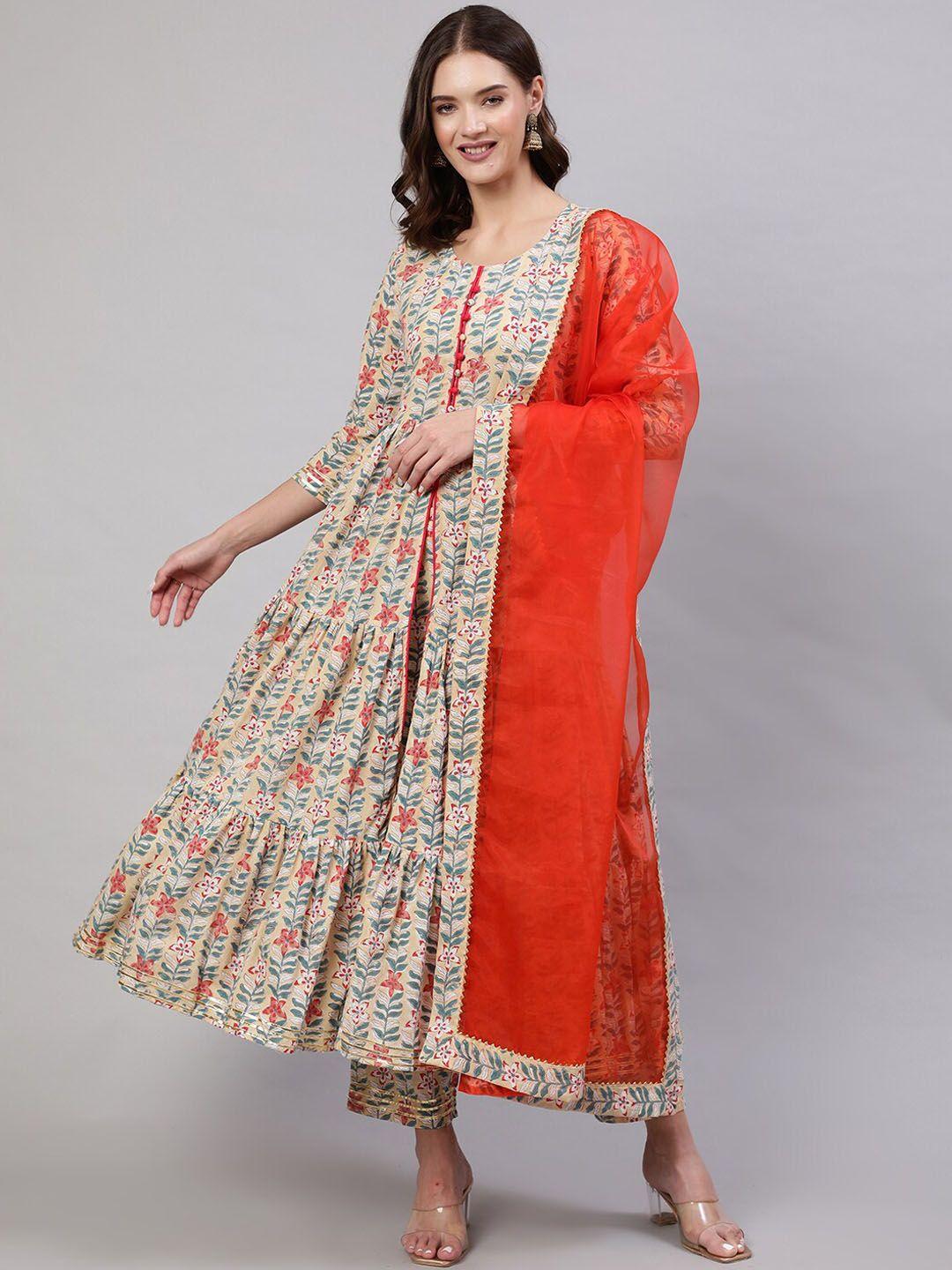 glam roots ethnic motifs printed anarkali kurta with pyjamas & with dupatta