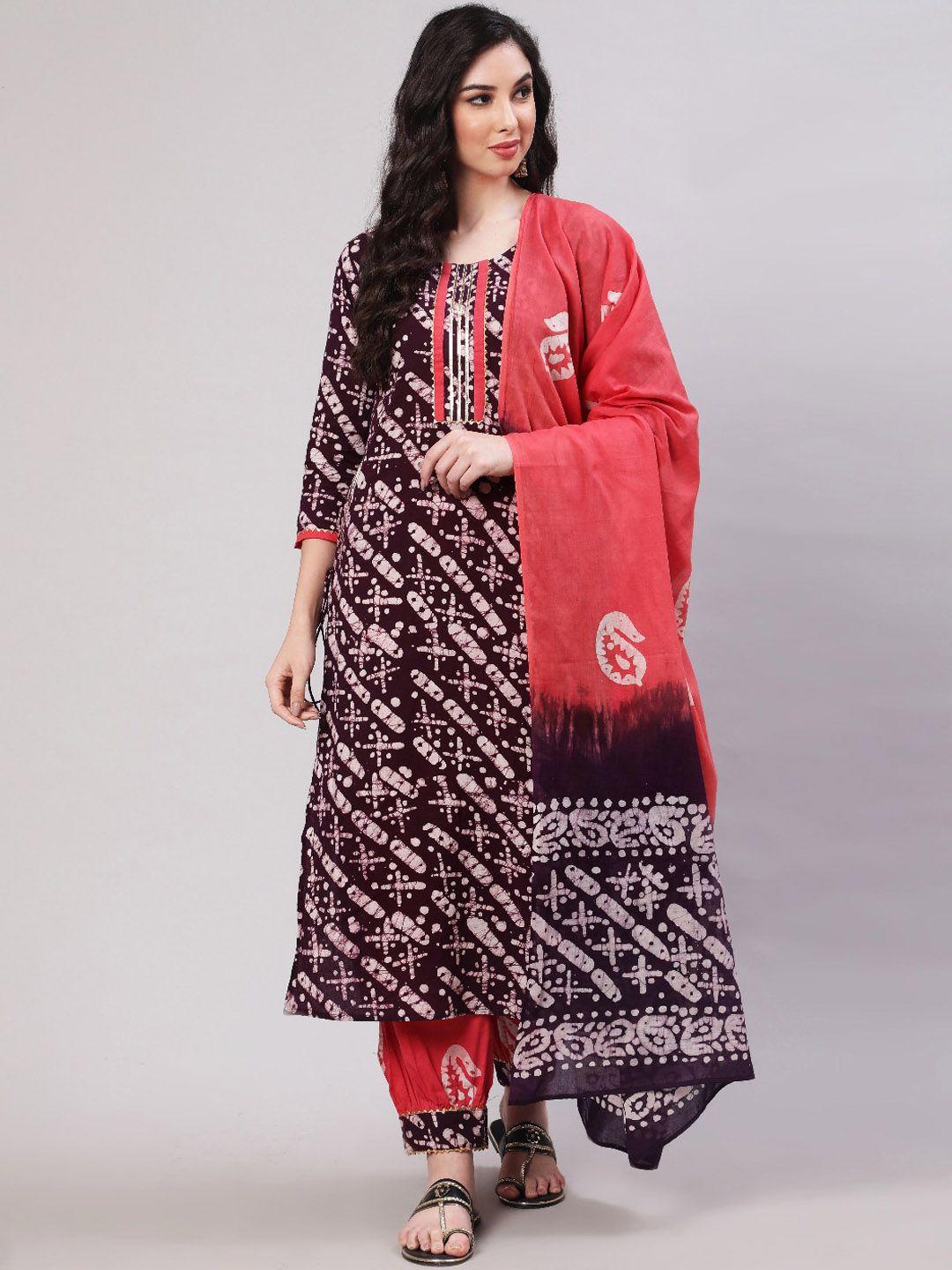 glam roots ethnic motifs printed gotta patti regular kurta with salwar & with dupatta