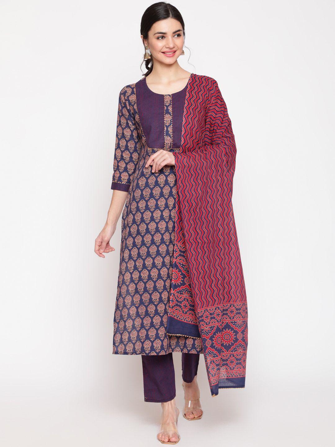 glam roots ethnic motifs printed pure cotton kurta with trouser & dupatta