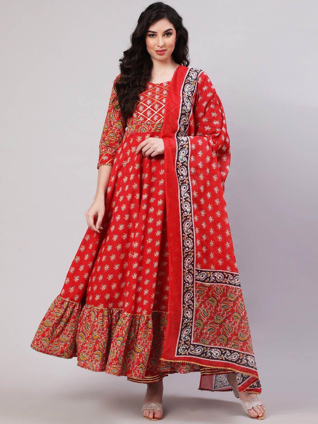 glam roots floral printed anarkali gotta patti kurta with trouser & dupatta