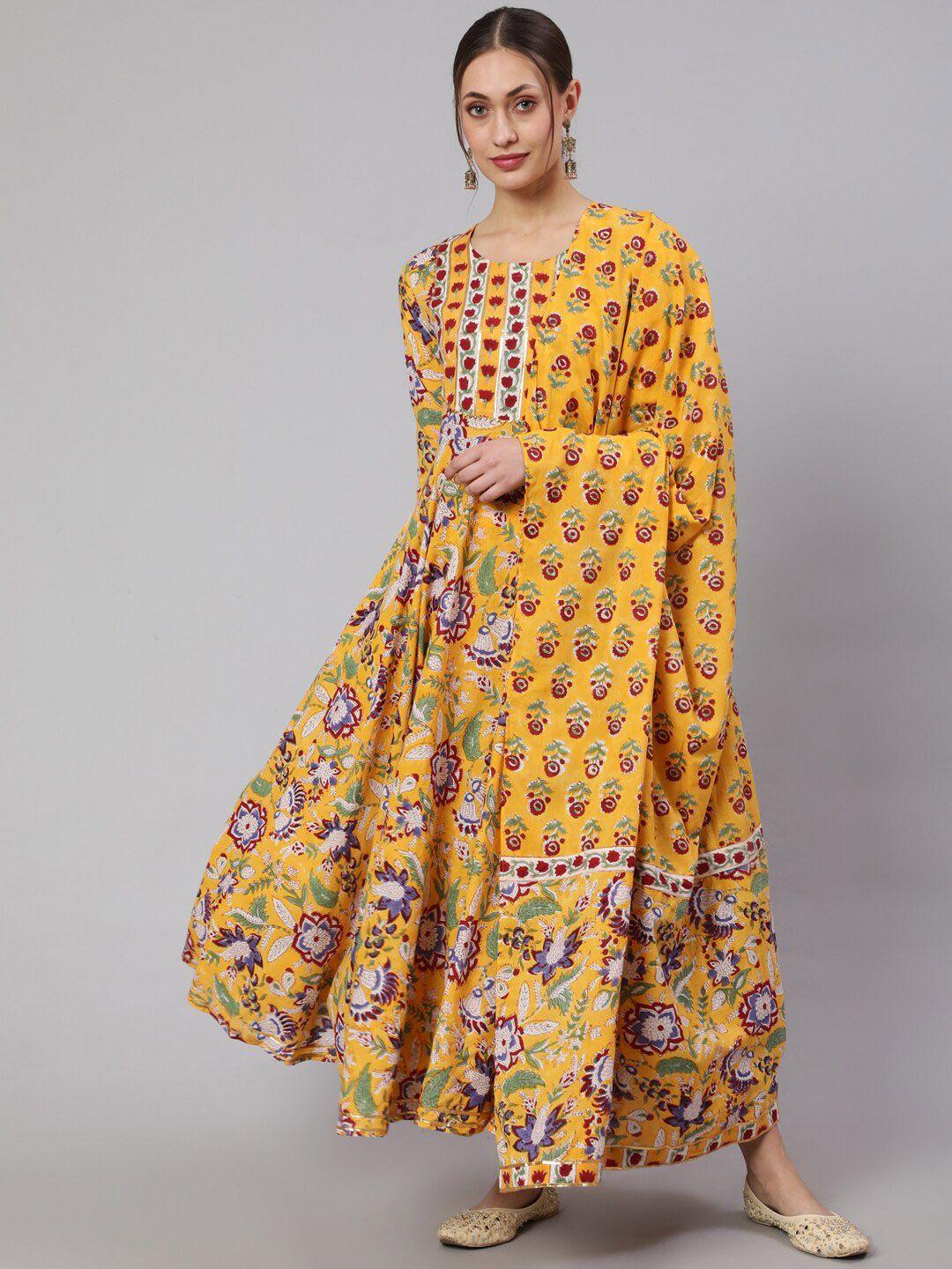 glam roots floral printed anarkali kurta with trousers & dupatta