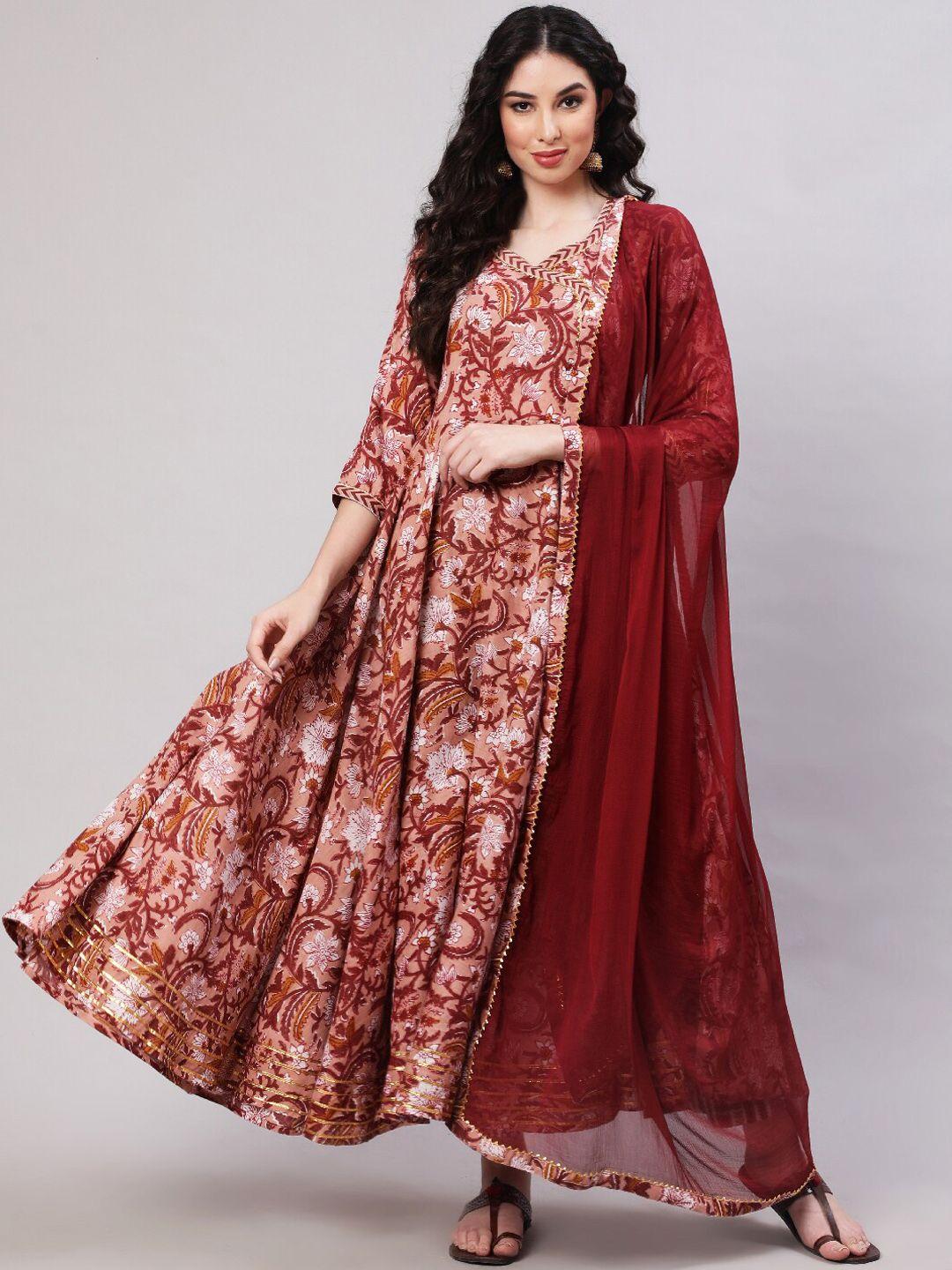 glam roots floral printed angrakha kurta & trouser with dupatta