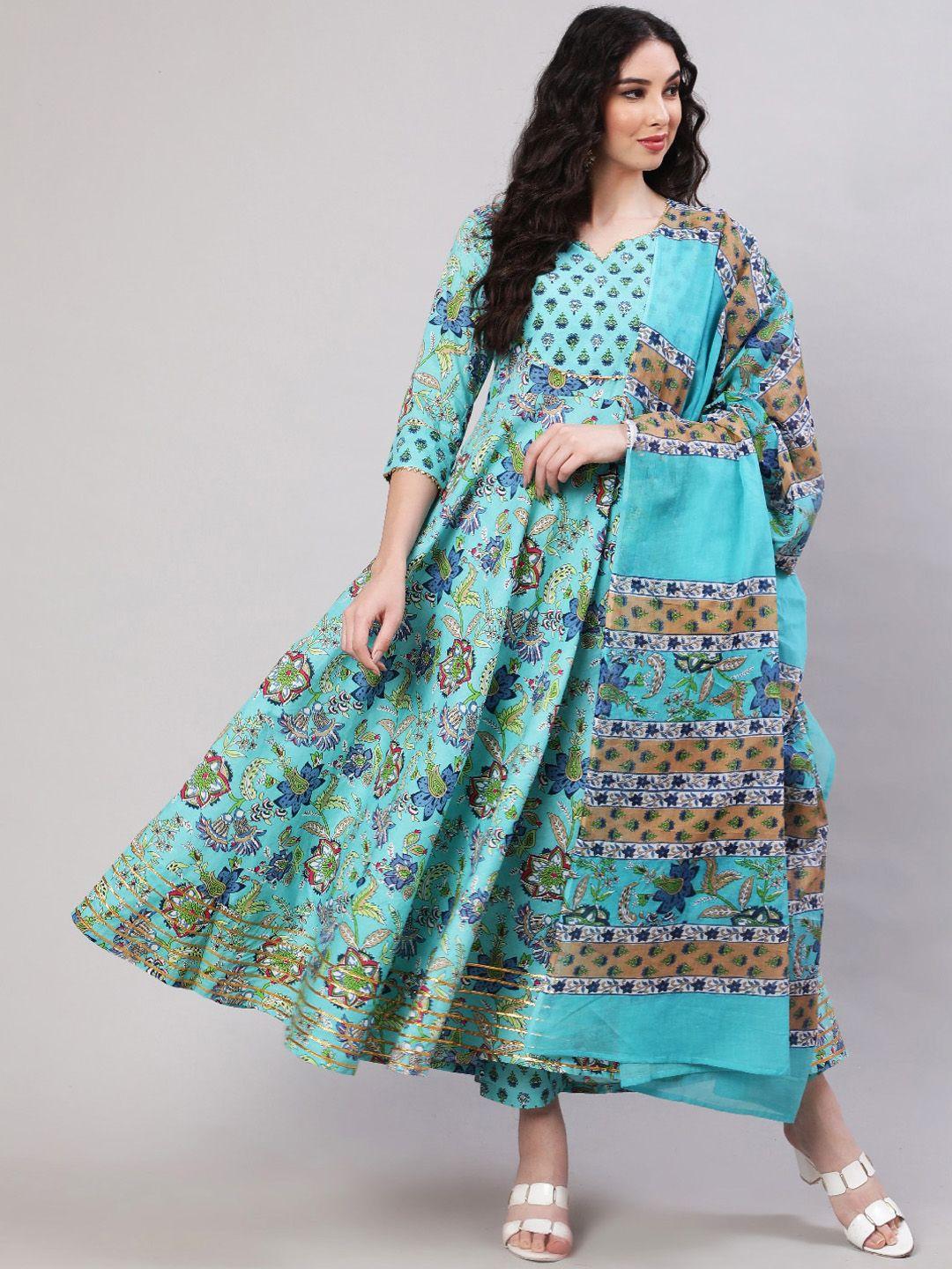 glam roots floral printed empire gotta patti kurta with trousers & dupatta