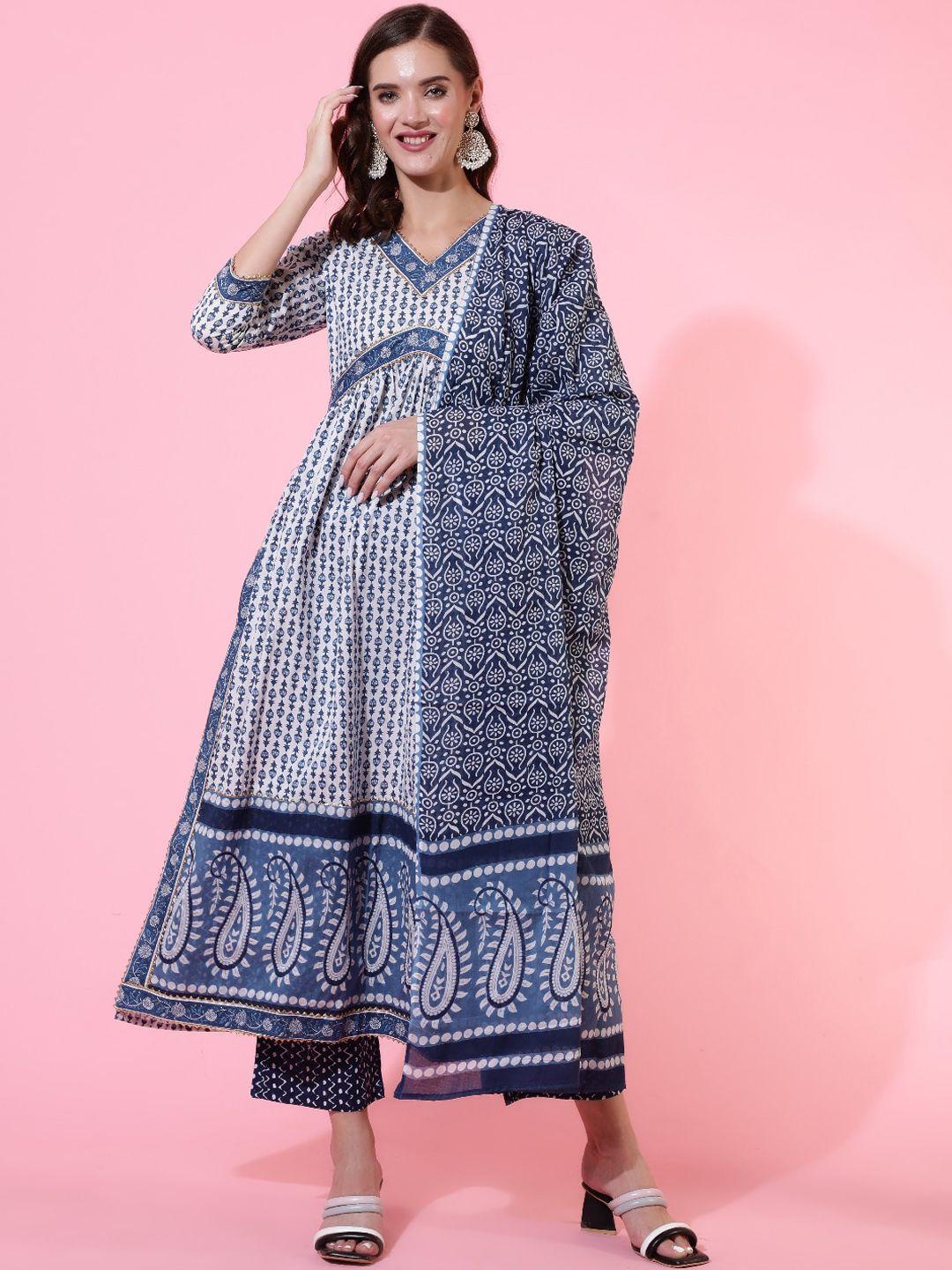 glam roots floral printed empire gotta patti pure cotton kurta & palazzos with dupatta