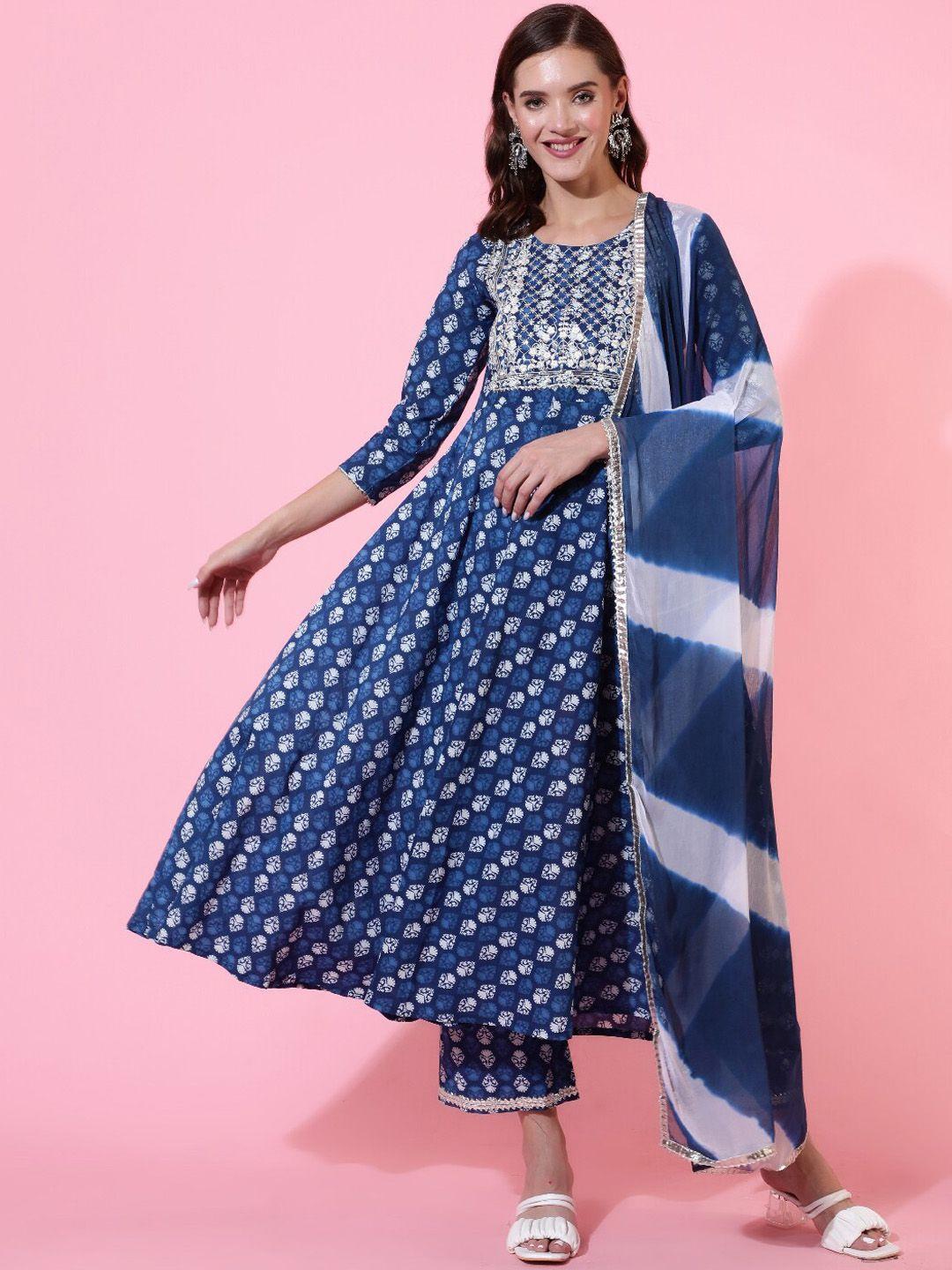 glam roots floral printed empire gotta patti pure cotton kurta with trousers & dupatta