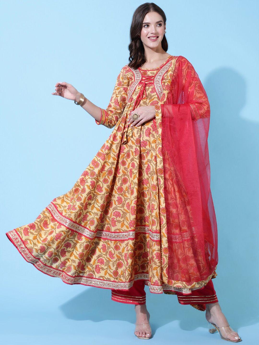 glam roots floral printed gotta patti anarkali kurta with palazzos & with dupatta