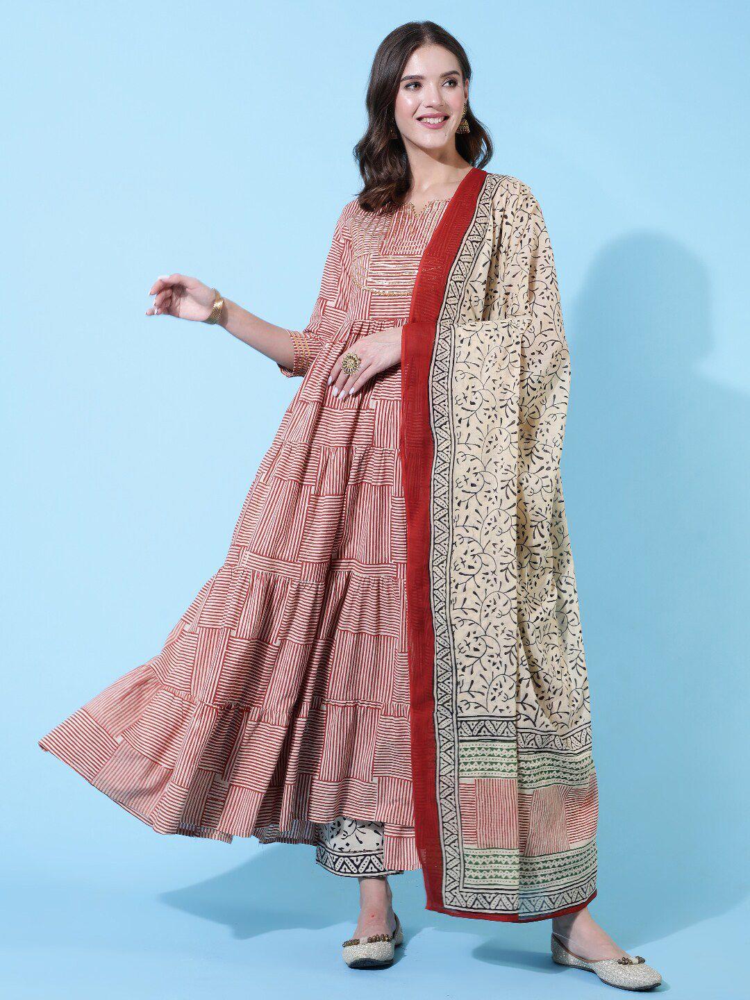 glam roots floral printed gotta patti anarkali kurta with palazzos & with dupatta