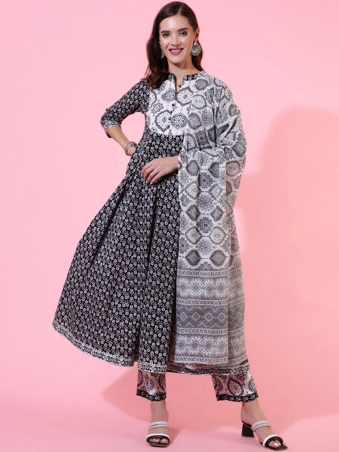 glam roots floral printed gotta patti anarkali kurta with trousers & with dupatta