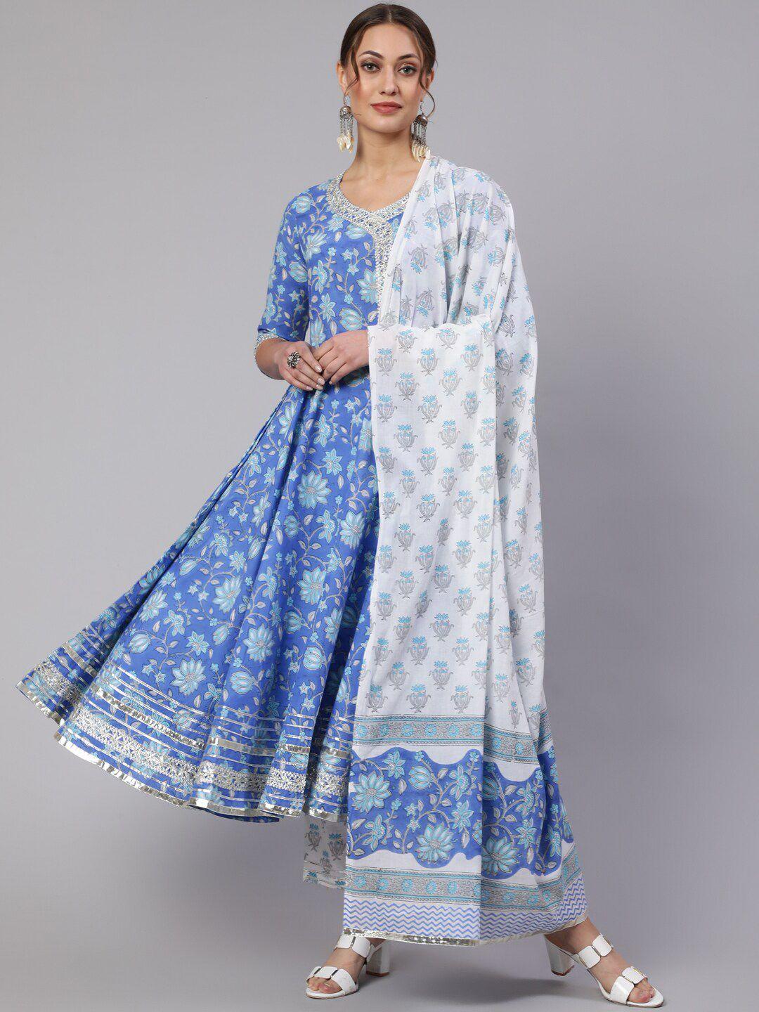 glam roots floral printed gotta patti pure cotton anarkali kurta with trousers & dupatta