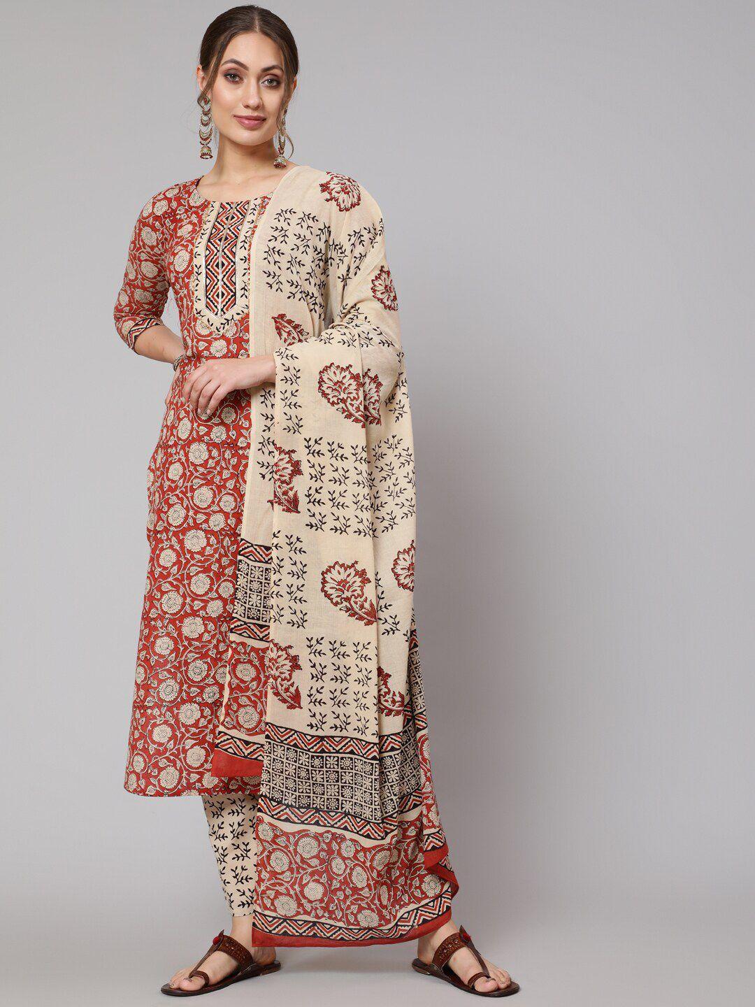 glam roots floral printed gotta patti pure cotton kurta with pyjamas & dupatta