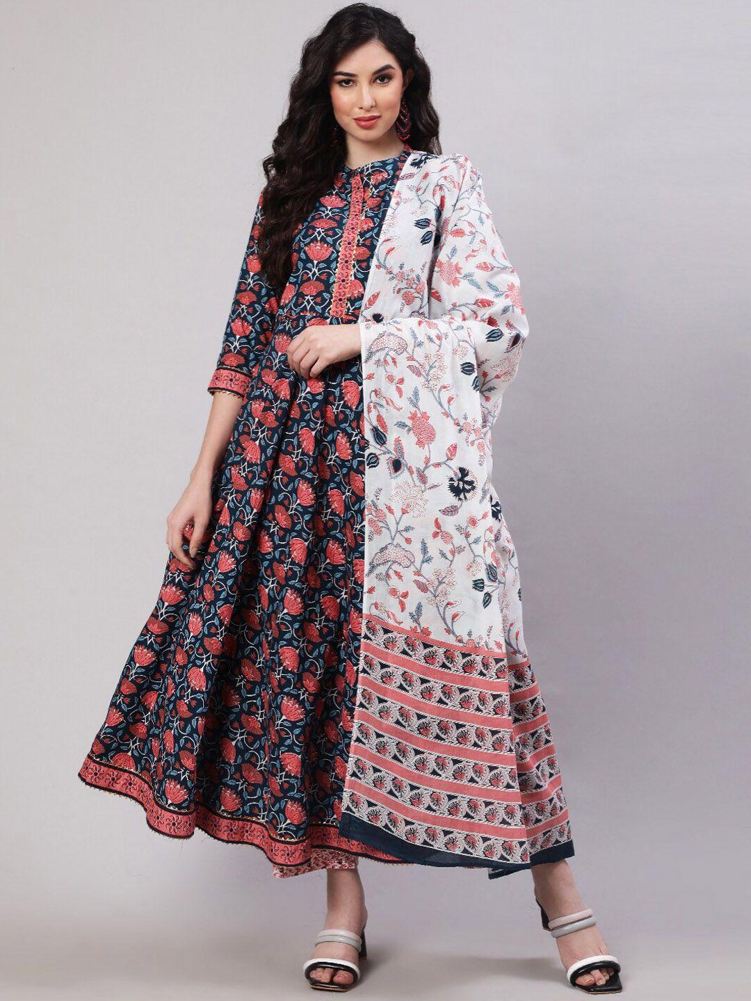 glam roots floral printed pure cotton kurta & trouser with dupatta