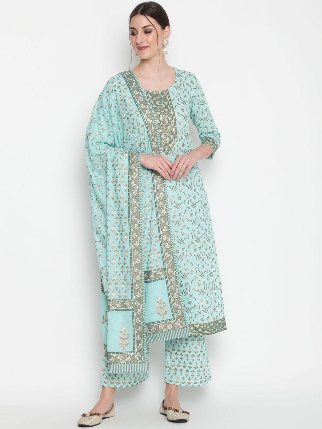 glam roots floral printed pure cotton kurta with trousers &  dupatta