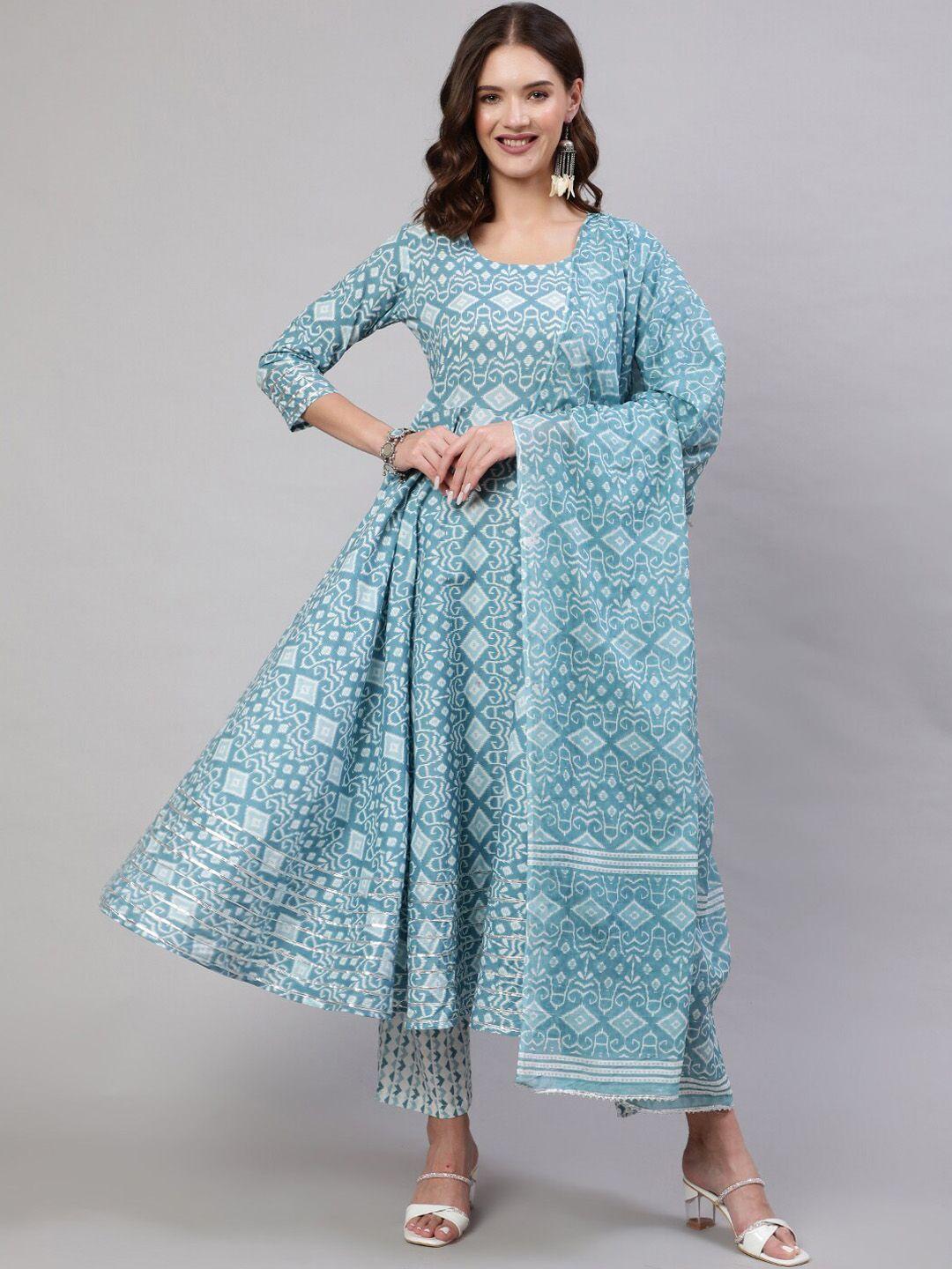 glam roots floral printed regular pure cotton kurta with trousers & dupatta