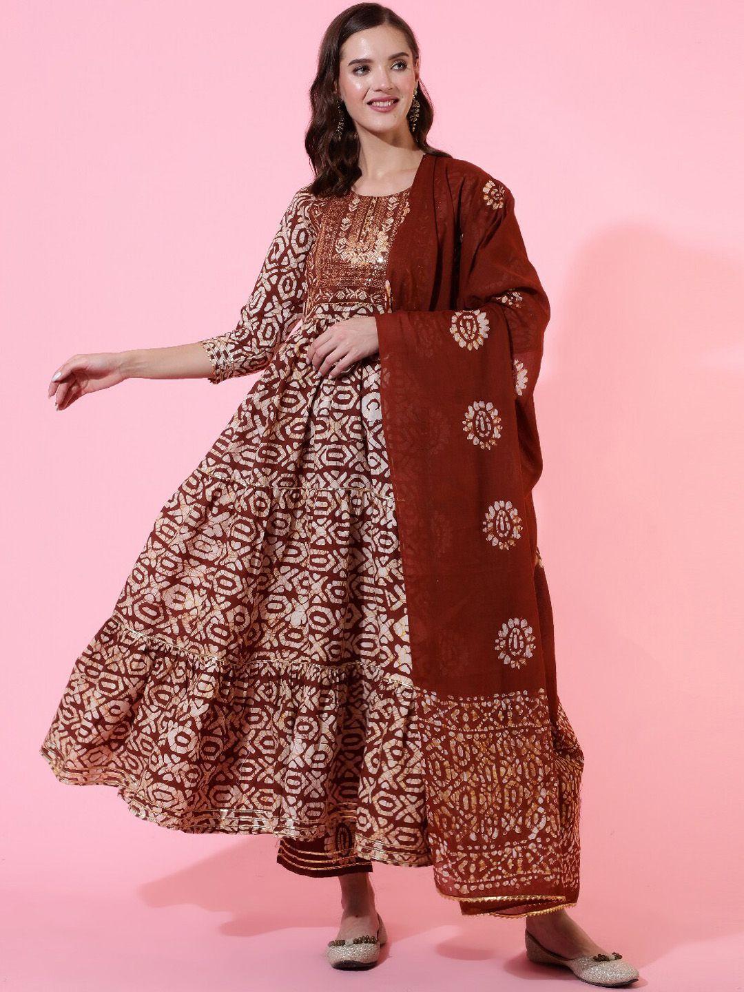 glam roots floral printed tiered kurta with trousers & dupatta