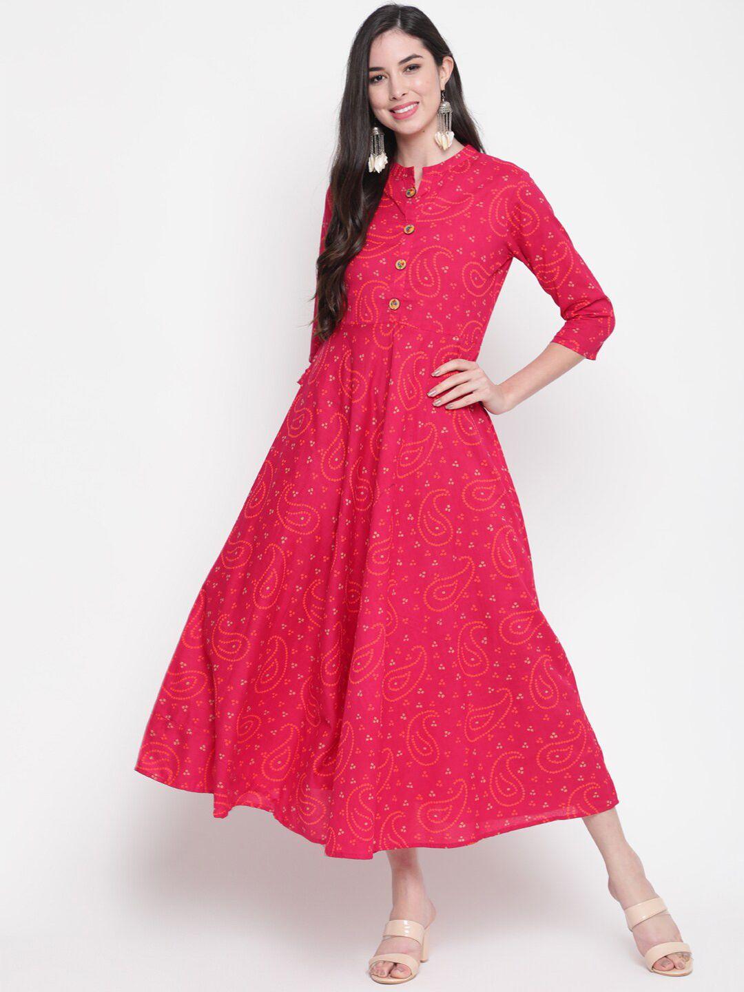 glam roots pink ethnic motifs ethnic maxi midi dress