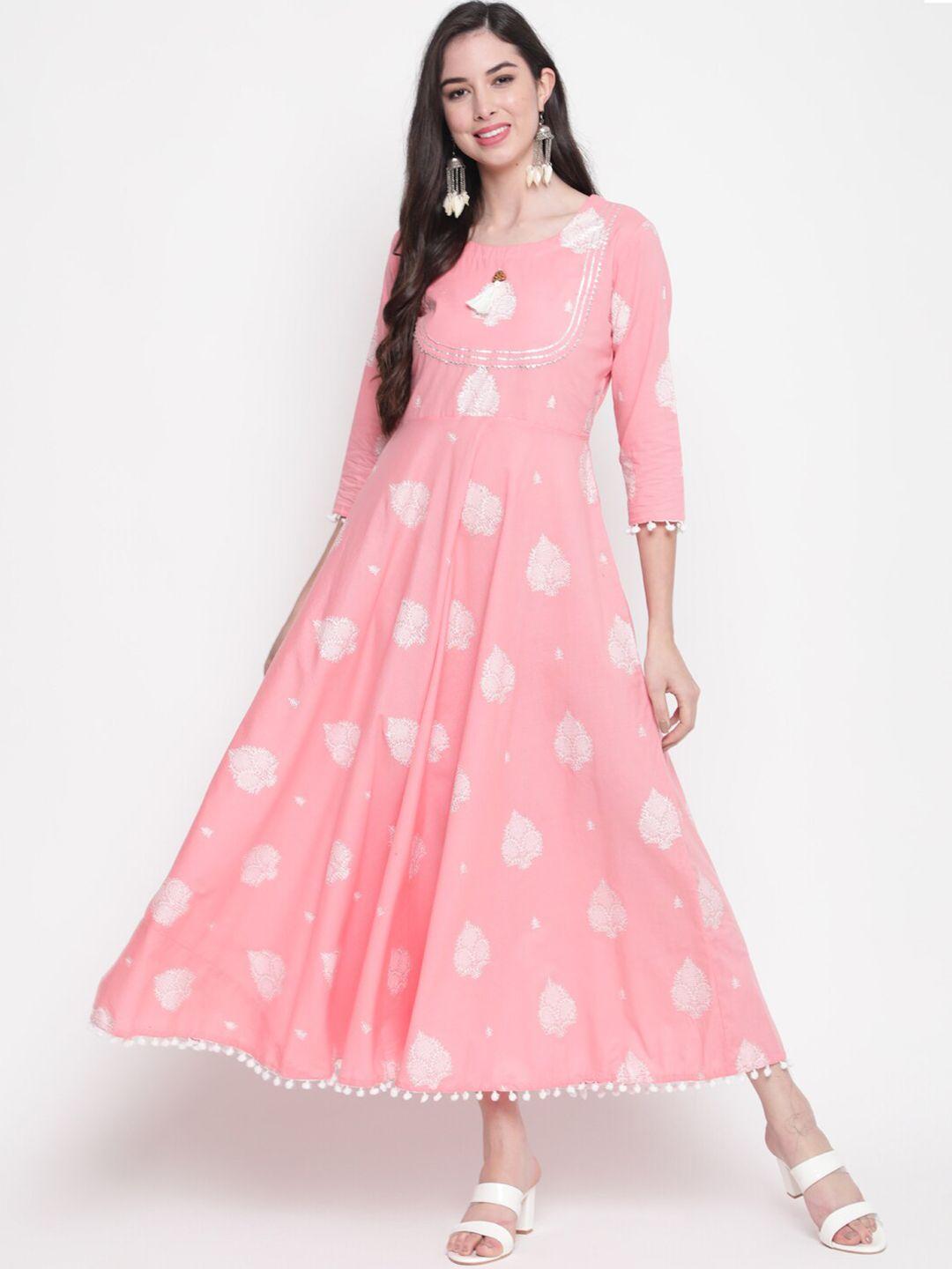 glam roots pink printed cotton ethnic maxi dress