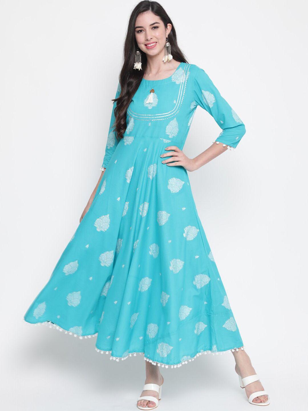 glam roots turquoise blue ethnic motifs cotton maxi dress