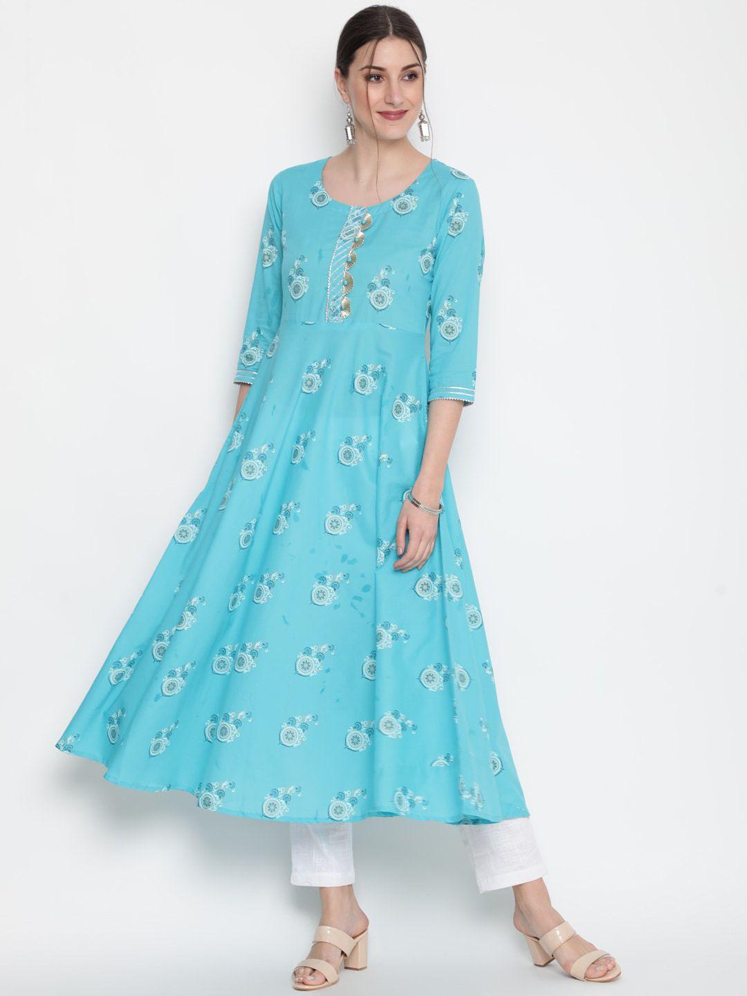 glam roots women blue floral printed anarkali kurta