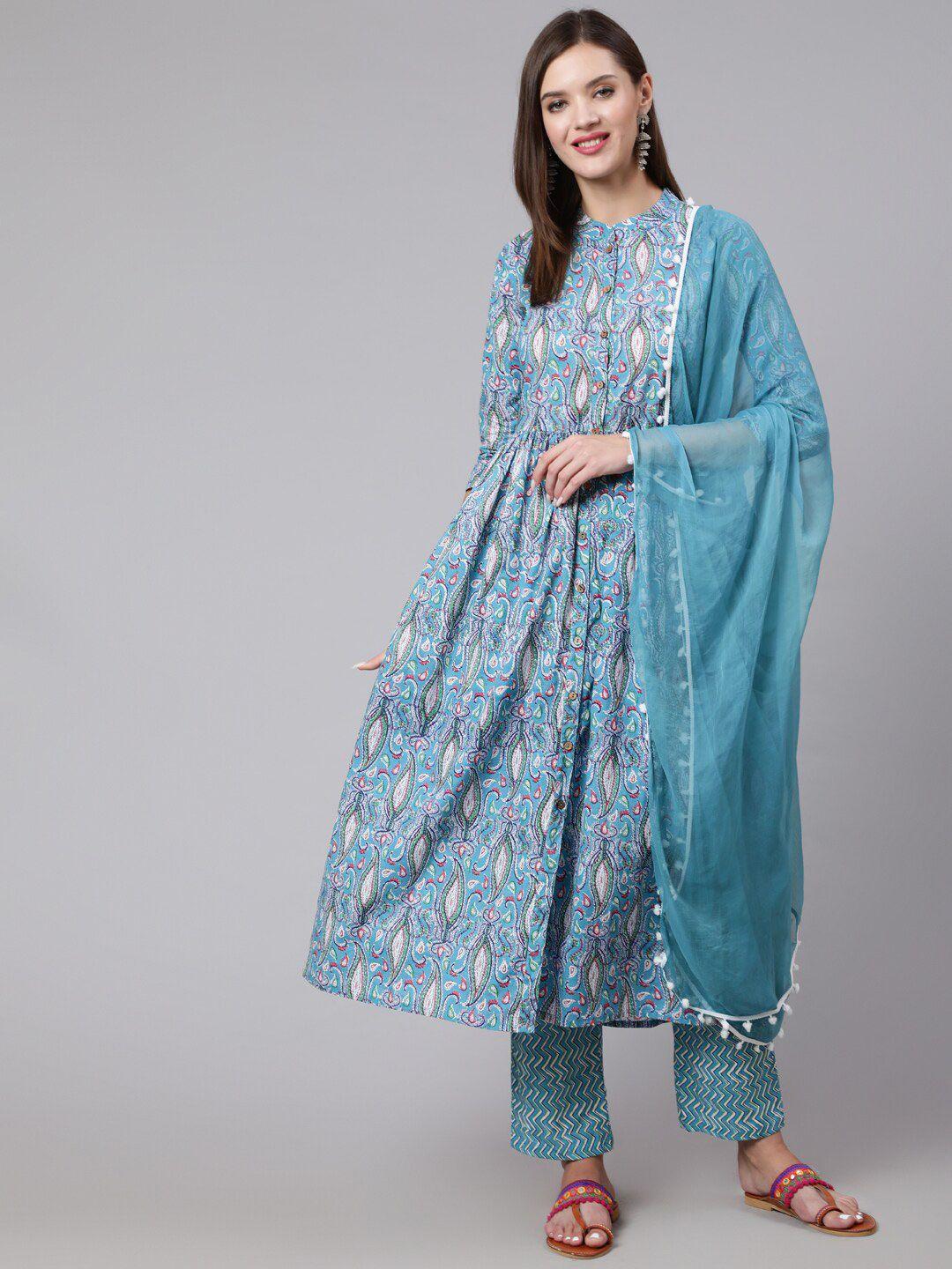 glam roots women floral printed pure cotton kurta with trousers & dupatta