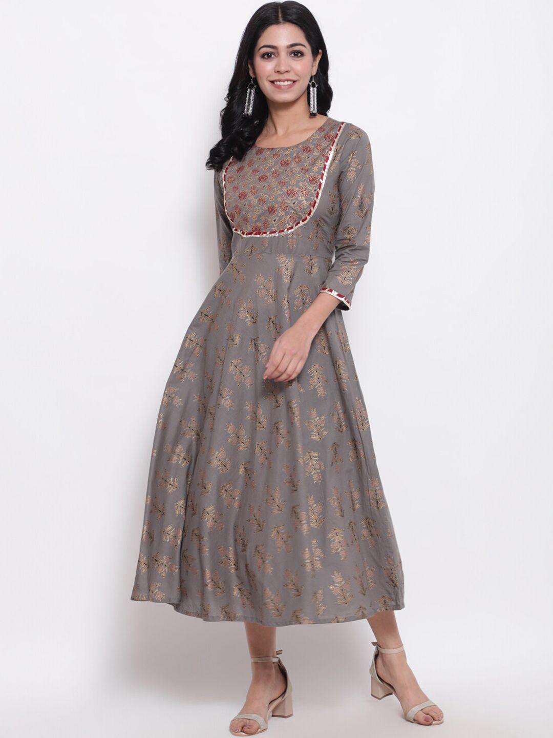 glam roots women grey & maroon floral printed cotton kurta