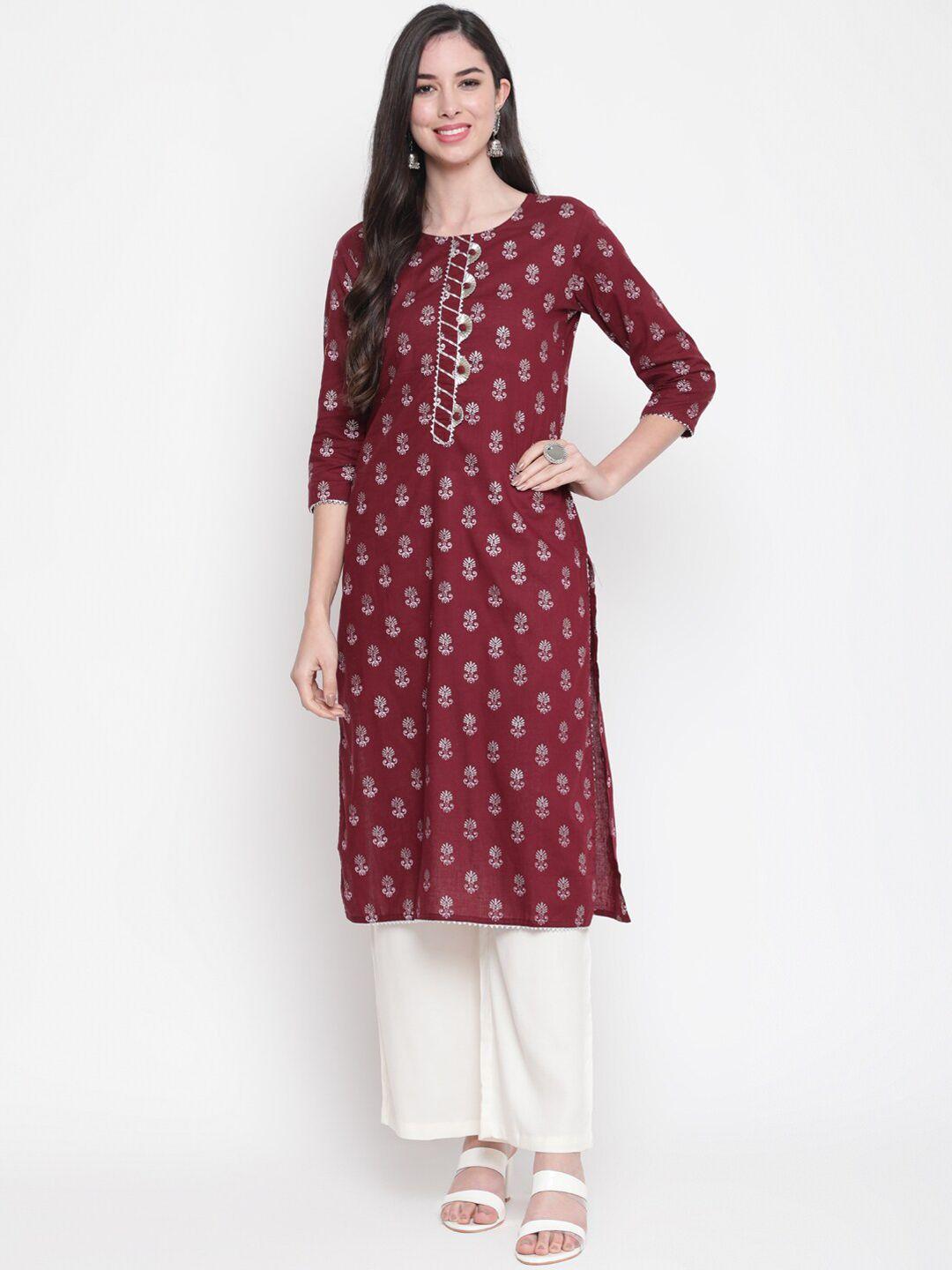 glam roots women maroon printed kurta