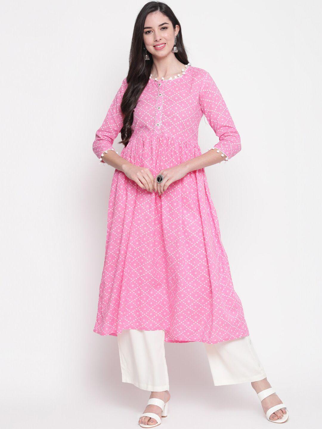 glam roots women pink ethnic motifs cotton printed kurta