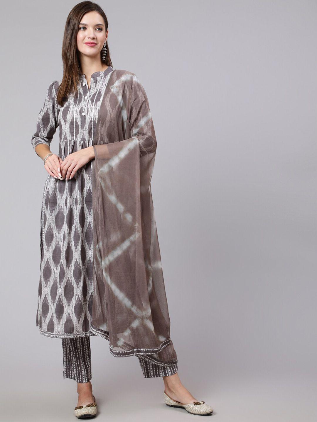 glam roots women printed pure cotton kurta with trousers & with dupatta