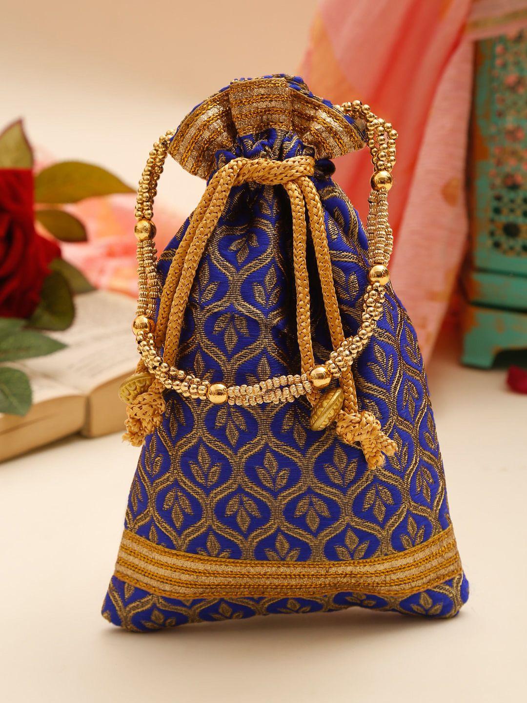 glam story blue printed potli clutch