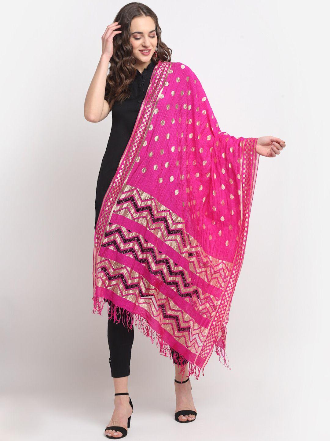 glam story geometric woven design with tasselled border dupatta