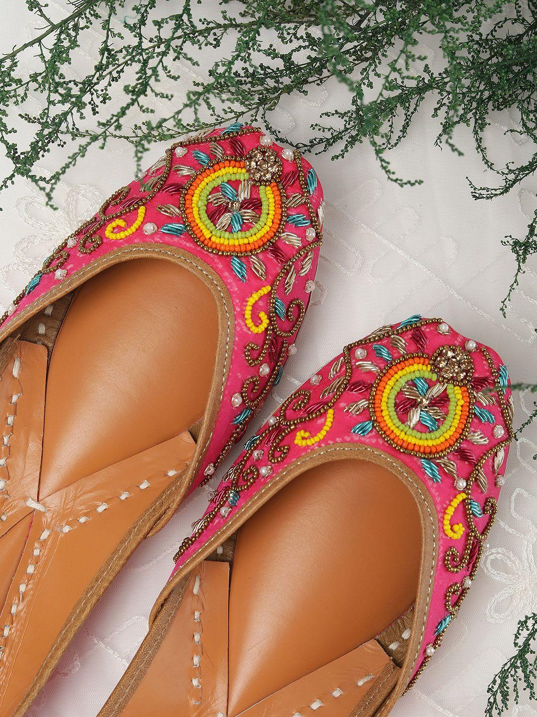 glam story women pink embellished ethnic mojaris flats