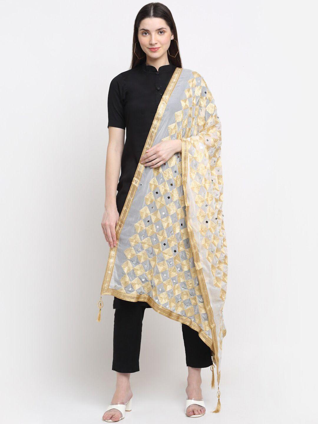 glam story woven design dupatta with mirror work