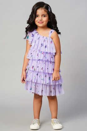 glam up printed polyester asymmetric girls party wear dress - purple