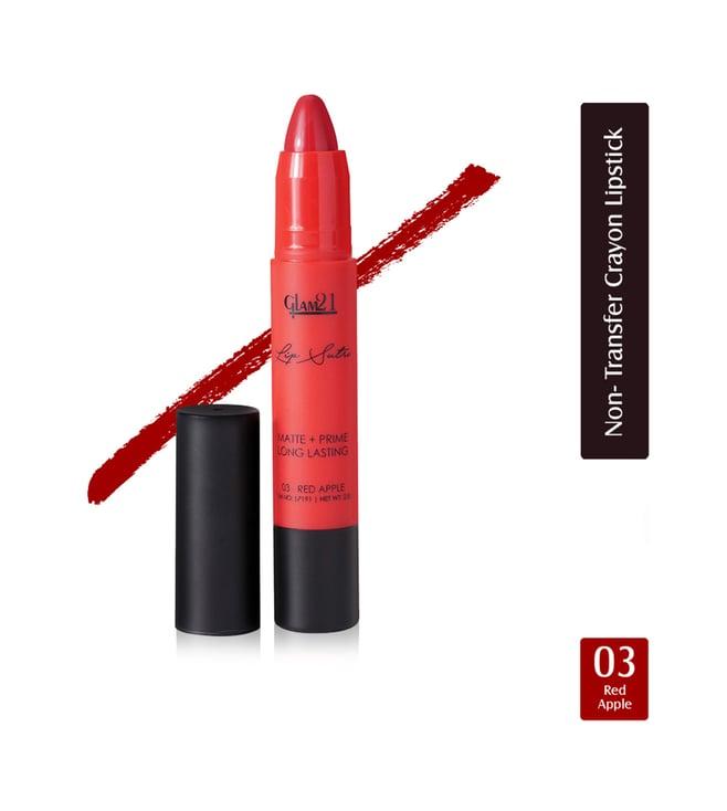 glam21 lip sutra matte + prime crayon lipstick 03 red apple - 2.8 gm